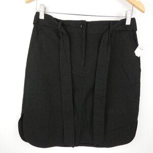 Talbots Womens Skirt 6P Cotton Stretch Tie Belt Black Curved Hem NEW